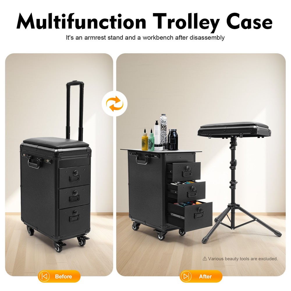 Rolling Makeup Case, Makeup Case with 4 Universal Wheels Combination Lock