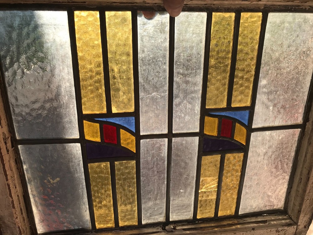 Vintage Stained Glass Window Panel 22 "X 19 1/2" .