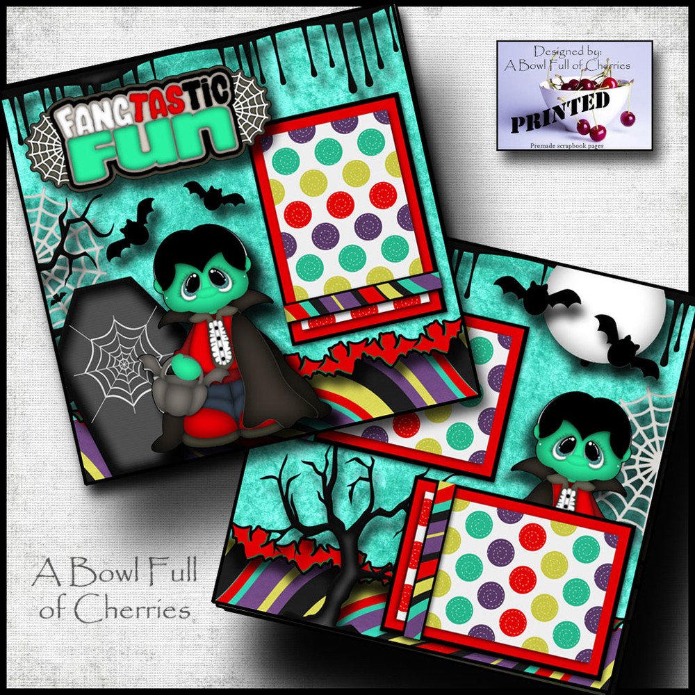 HALLOWEEN ~ vampire ~ 2 premade scrapbook pages paper printed layout ~BY CHERRY
