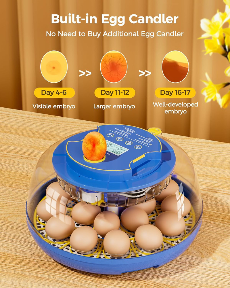 18 Incubators for Hatching Eggs, Automatic Egg Turning and Humidity Control, 360