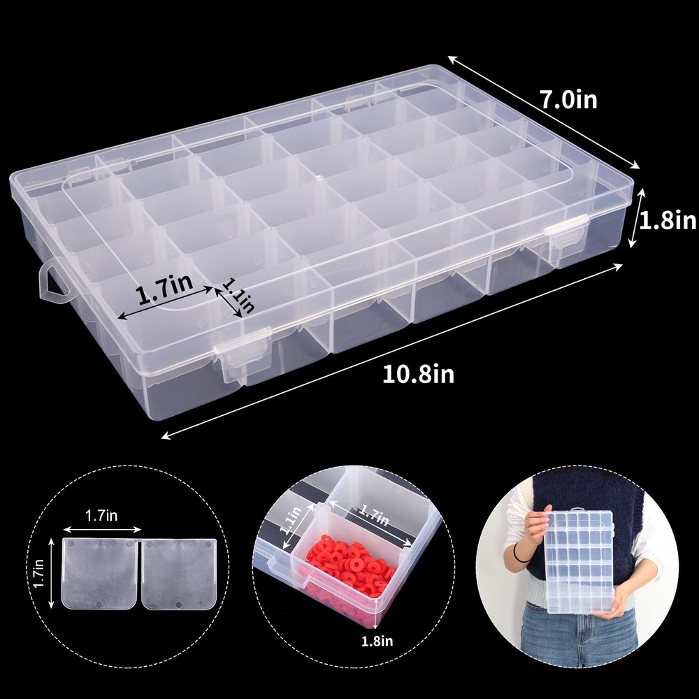 OUTUXED 36 Grids Clear Plastic Organizer Box with Adjustable Compartment Divi...