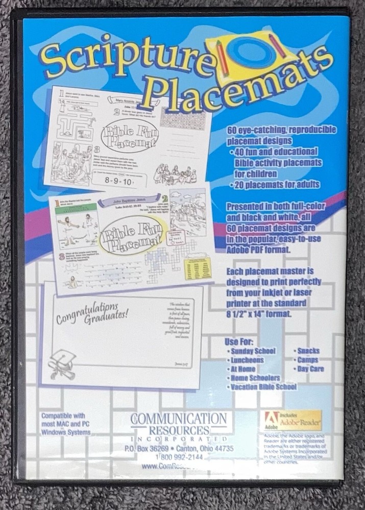 Scripture Placemats MAC/PC Compatible Communication Resources Adult Kids