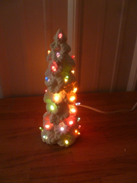 C-0901-1 Thin Lighted 8 1/4" Christmas tree w/ Light kit & Bulbs Ceramic Bisque