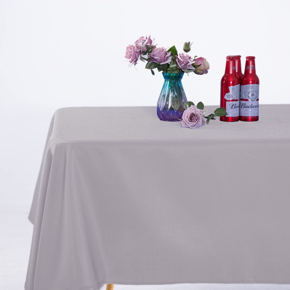 60x120 Inch Silver Rectangular Tablecloth Polyester Fabric Wedding Party 2 PCS