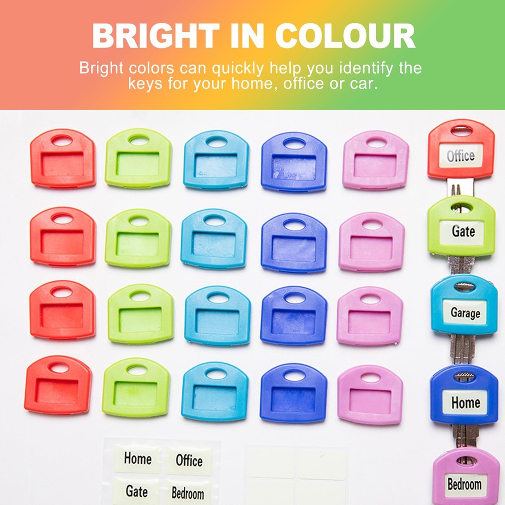 24-Pack Key Label Tags – Vibrant Plastic Key Tags with Writable Labels & Ring...