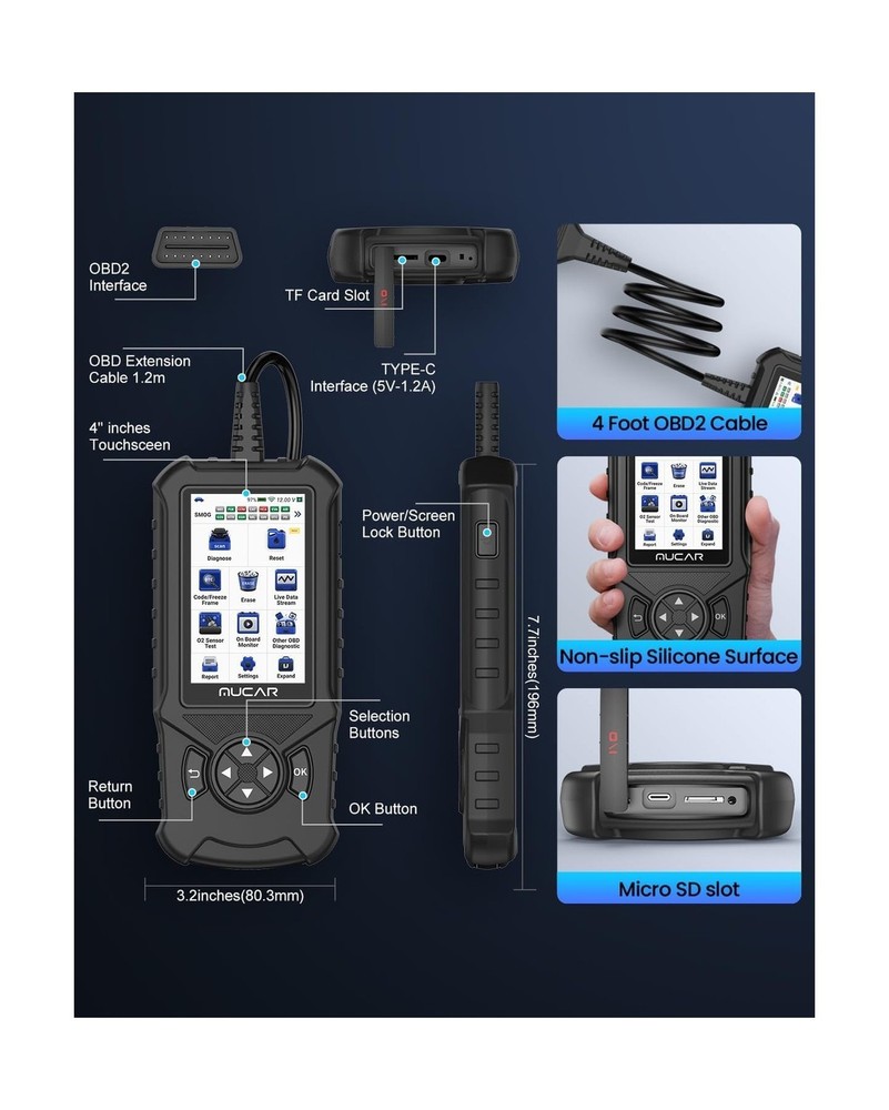 MUCAR CDE900 OBD2 Scanner, Check Engine System Car Code Reader, Automotive Di...