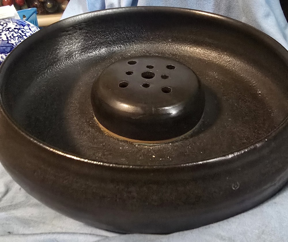 Large Japanese Style Ceramic, Pottery Black Incense Burner.