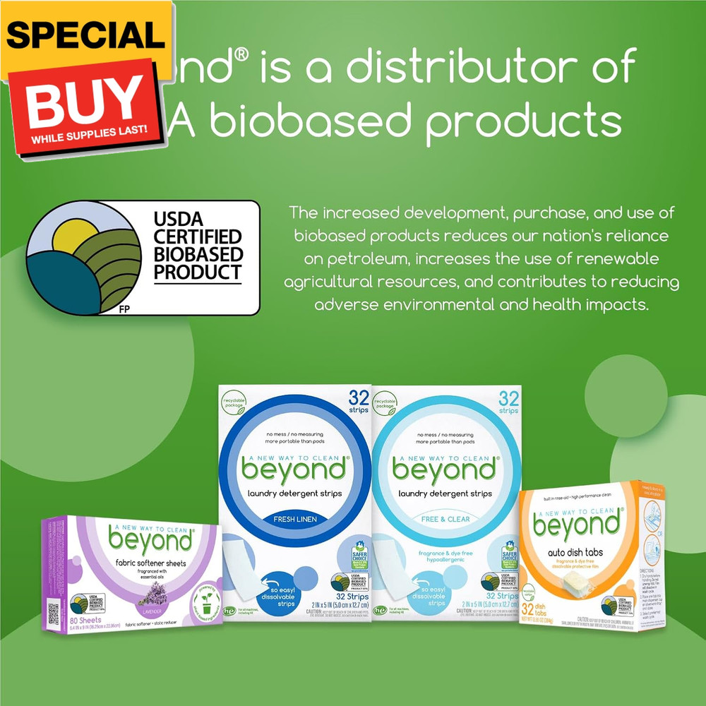 Laundry Detergent Strips [32 strips] - Free & Clear - Eco-friendly, Hypoallergen