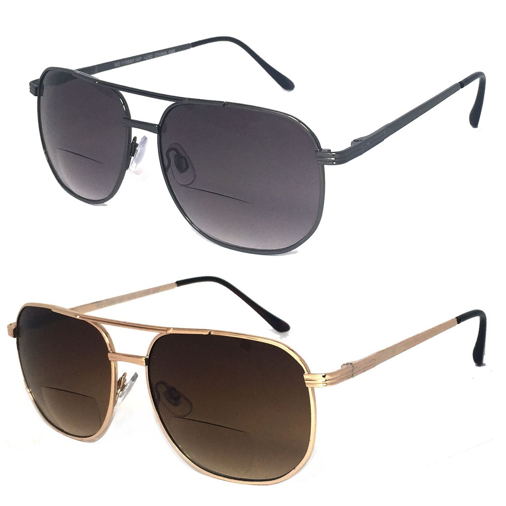 Large Pilot Bifocal Sun Reader Reading Sunglasses Metal Frame Spring Hinges