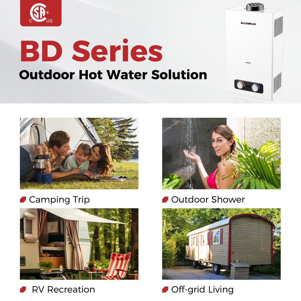 10L Outdoor Tankless Gas Water Heater Camplux On Demand for Spa Hot Tub Camping