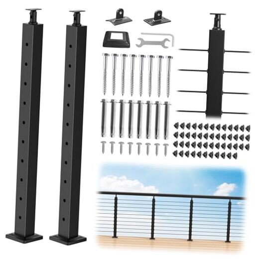 Cable Railing Post(Post 35"x2"x2"), 2 Packs Adjustable Top 36" 2 Level Posts