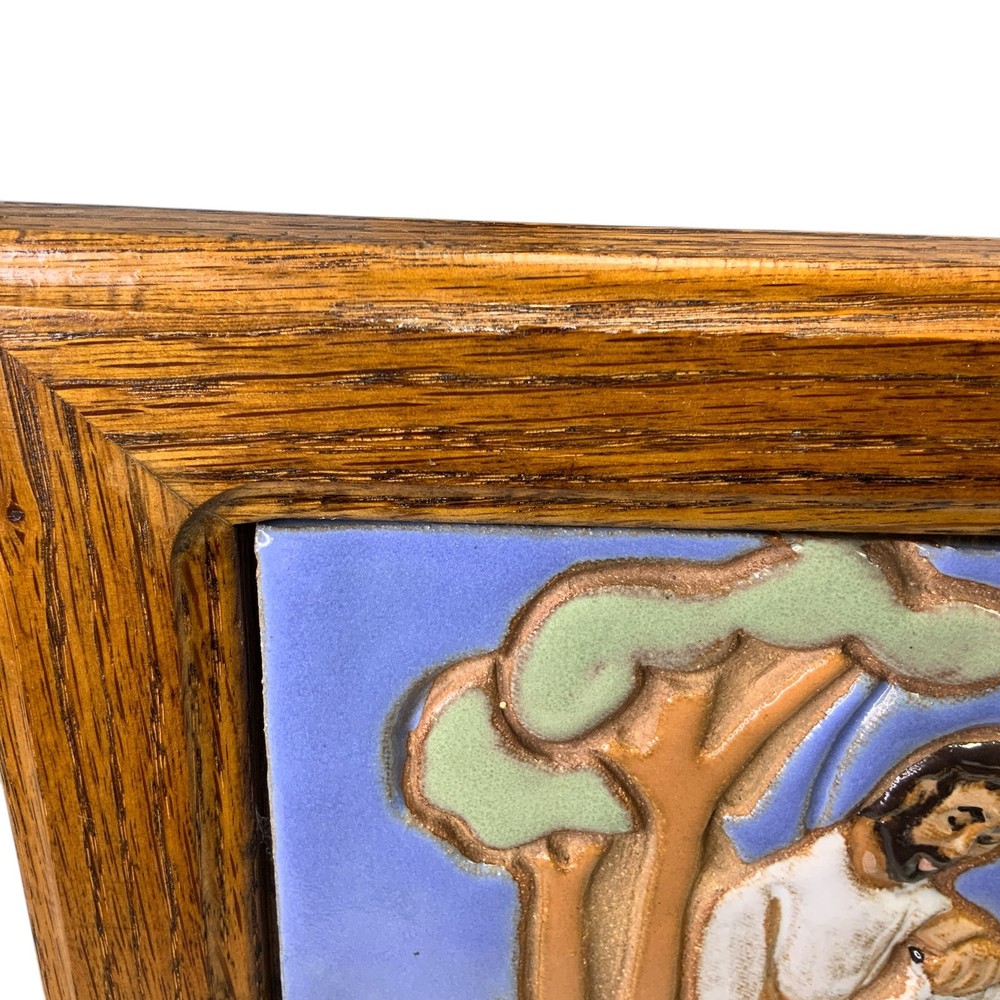 Shepherd Sheep 09 Signed Handmade Hand-Painted Ceramic Glazed Tile