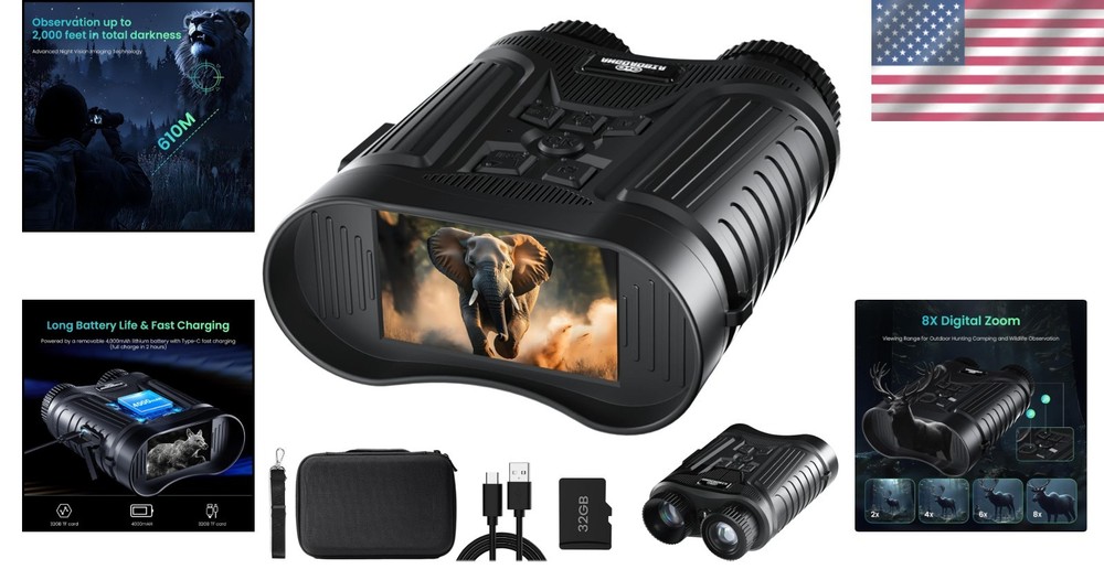 High-Resolution Night Vision Binoculars with IR Illuminator