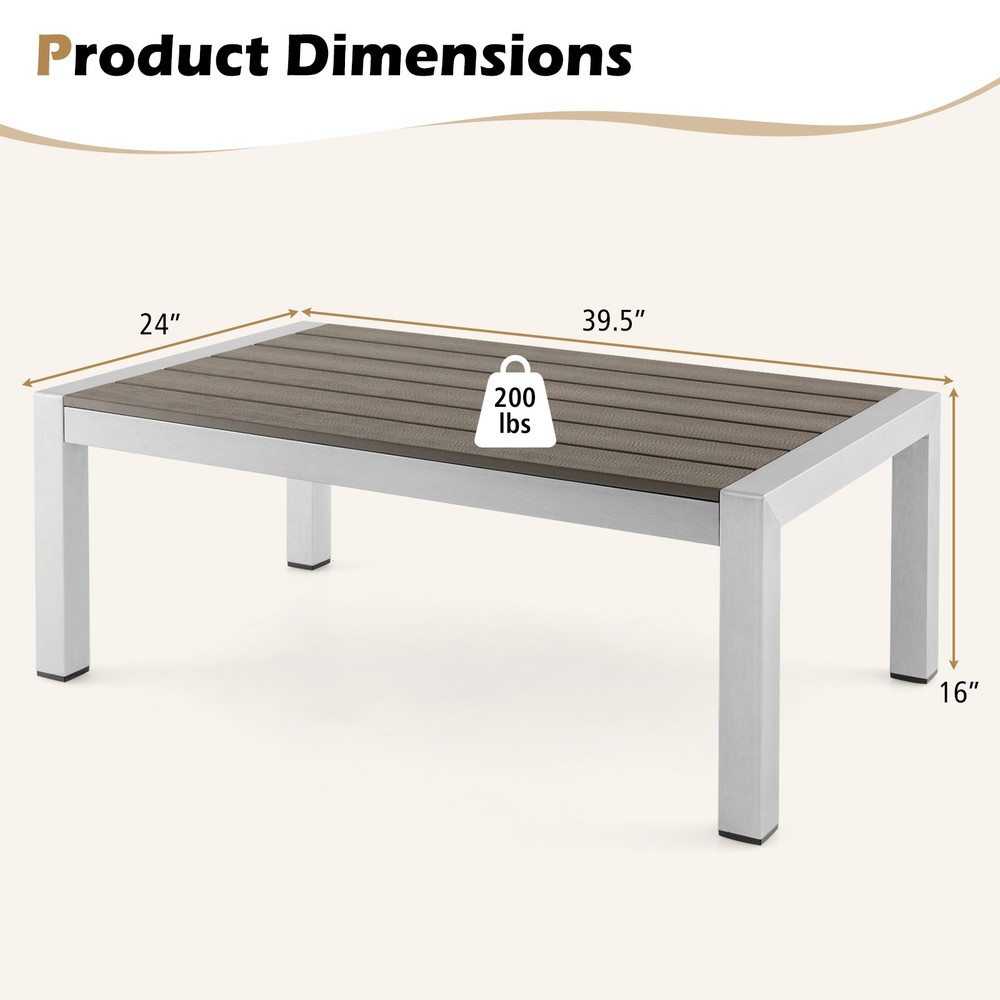 Patio Aluminum Coffee Table Outdoor Rectangular Cocktail Accent Table Garden