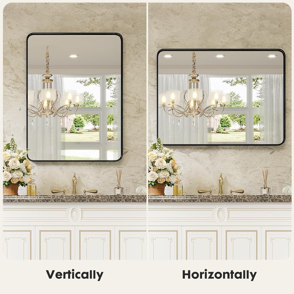 Wall Mounted Makeup Mirror with Black Framed for Vanity Bathroom Makeup Mirror
