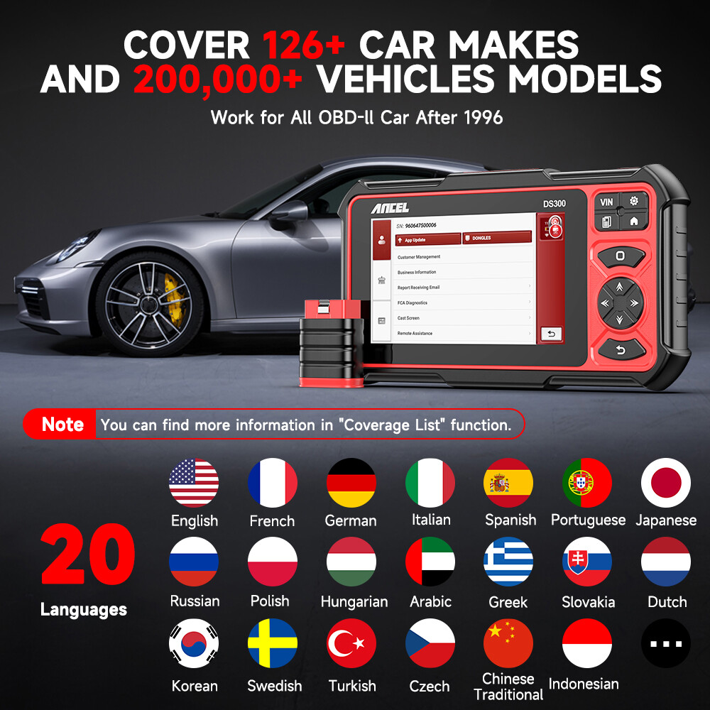 ANCEL DS300 OBD2 Scanner Car Diagnostic Tool Active Test ECU Coding A/F Adjust