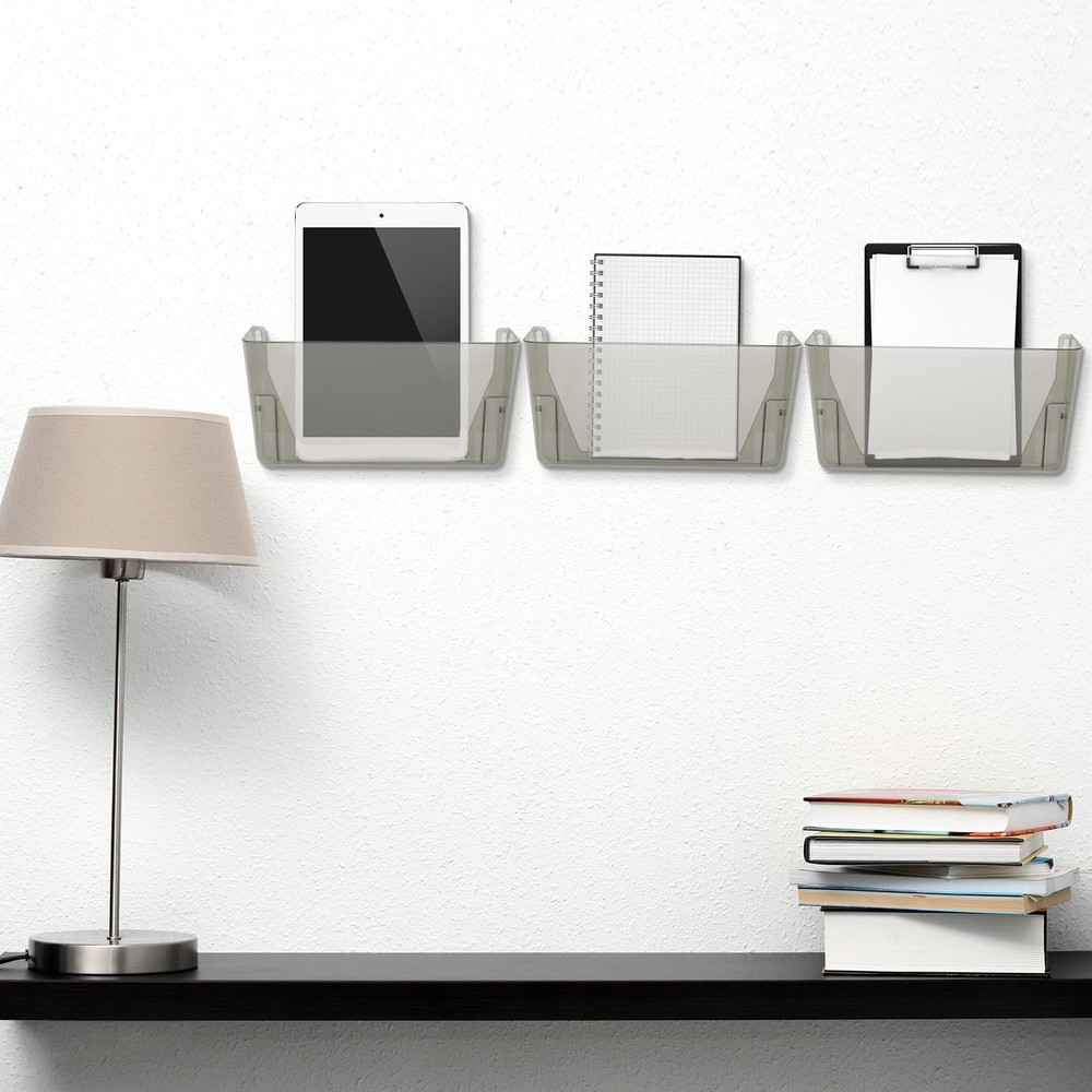 Colarr 8 Pcs Wall File Holder Organizer Plastic Mount Mail Gray