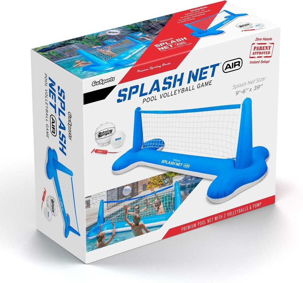 Splash Net Air Inflatable Pool Volleyball Set with Nets, Balls & Pump