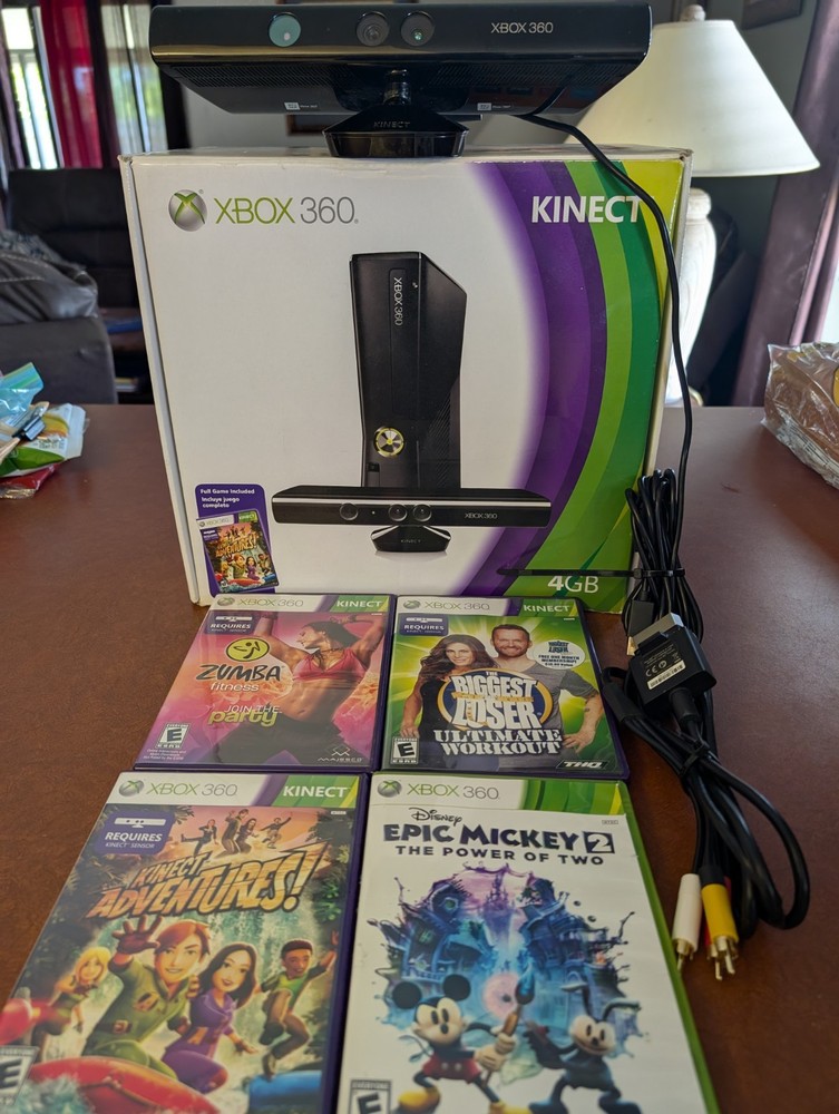 Microsoft Xbox 360 Kinect Motion Sensor Bar Black & 4 games bundle - Model 1414