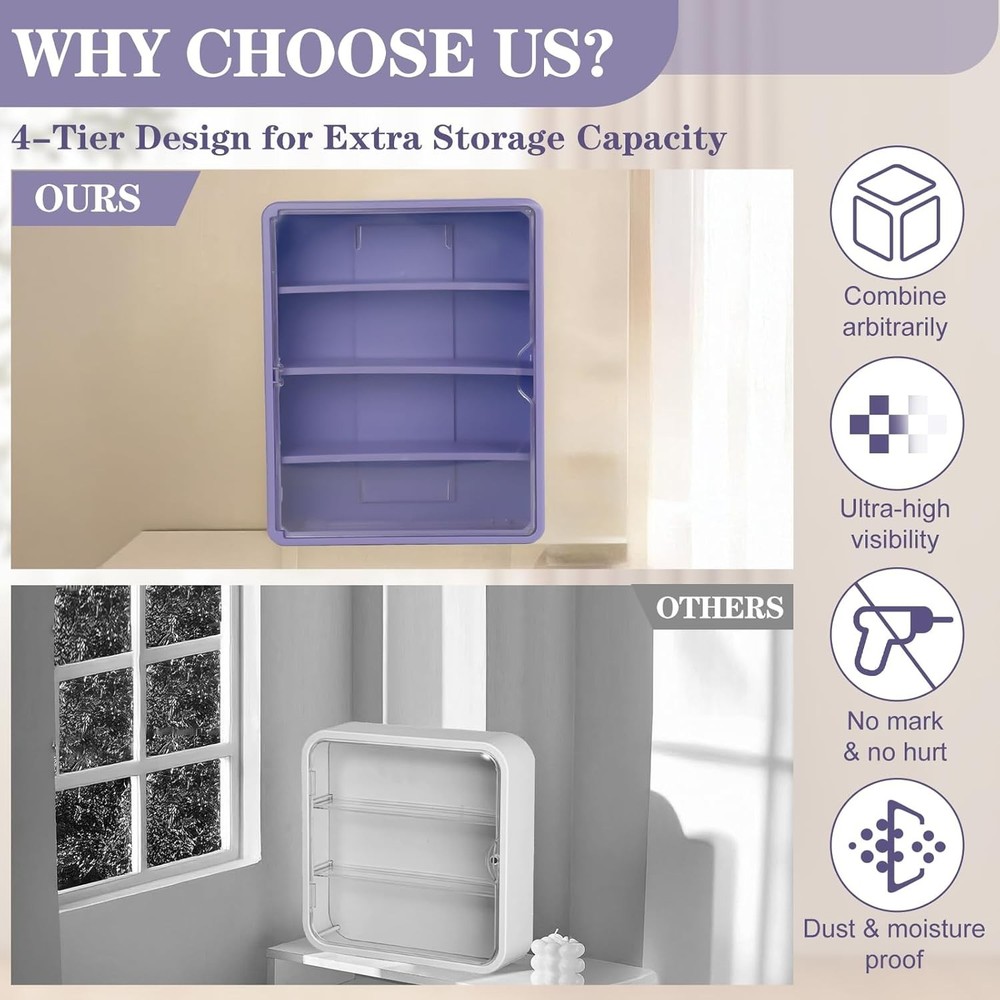 4-Tiers Clear Display Case for Figures, Wall-Mounted Display Box with Adjusta...