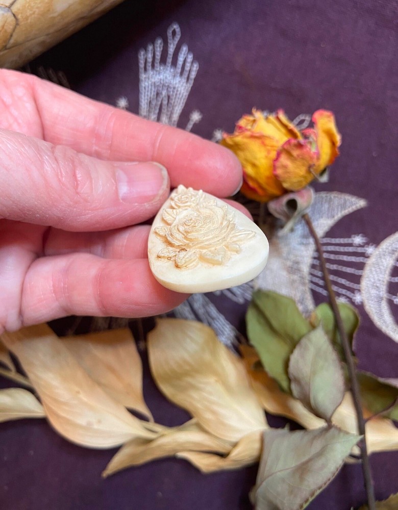 Bovine Bone Rose Carving, Ethically Sourced Cow Bone