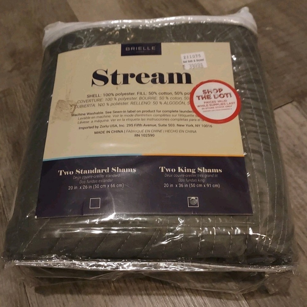 Brielle Stream Sham Set, 2 King shams Grey