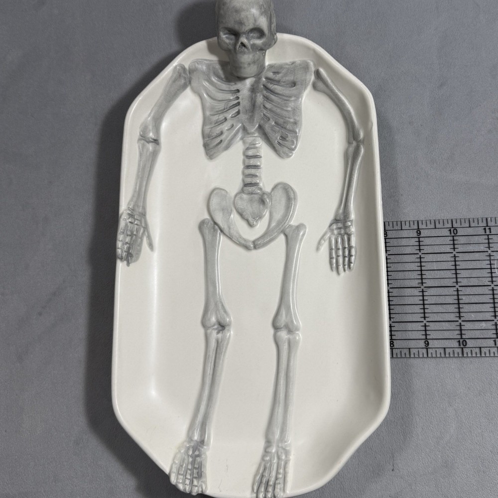 Arlington Designs Skeleton Stoneware Serving Platter Halloween Dish Goth 14"