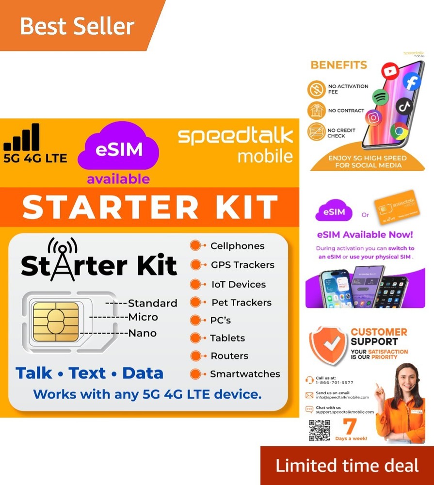 Multi-Size SIM Card Starter Kit for Smartphones and IoT Devices US Coverage