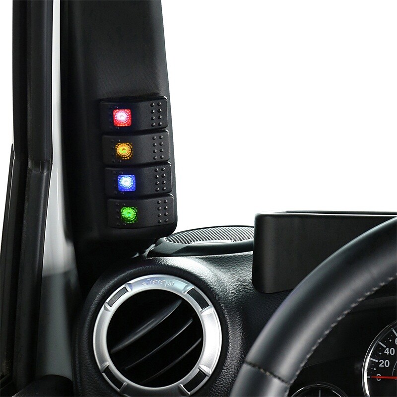 Black Left Side A-Pillar 4 Switch Pod Panel Kit For Jeep Wrangler JK 2011-2018