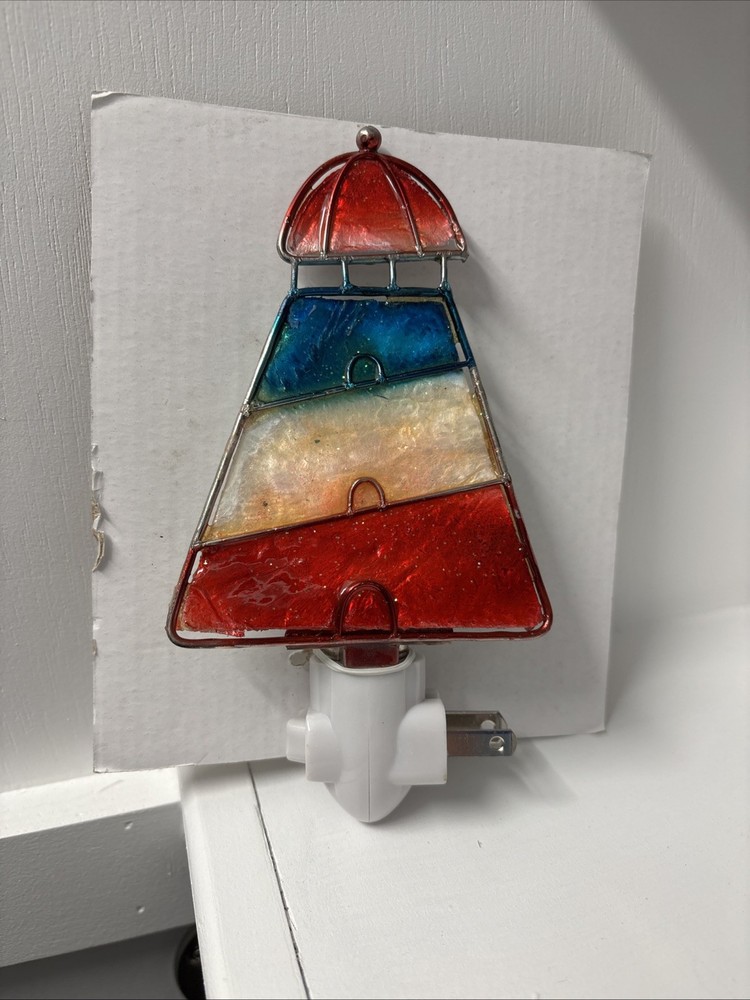 Stained Glass Lighthouse Plug in Night Light on/off switch
