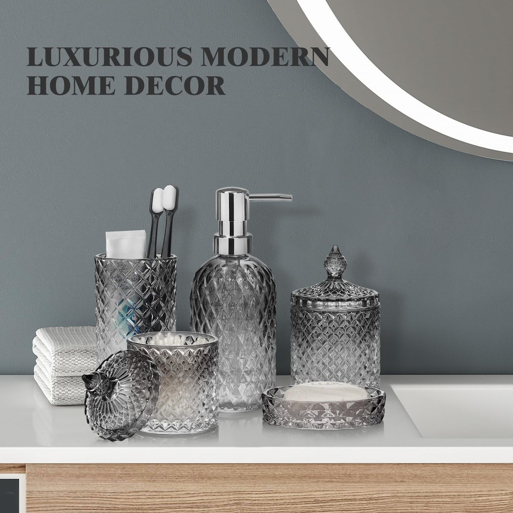 Bathroom Set, 5Pcs Gradient Glass Bath Accessory Sets Complete, Glass Bathroo...