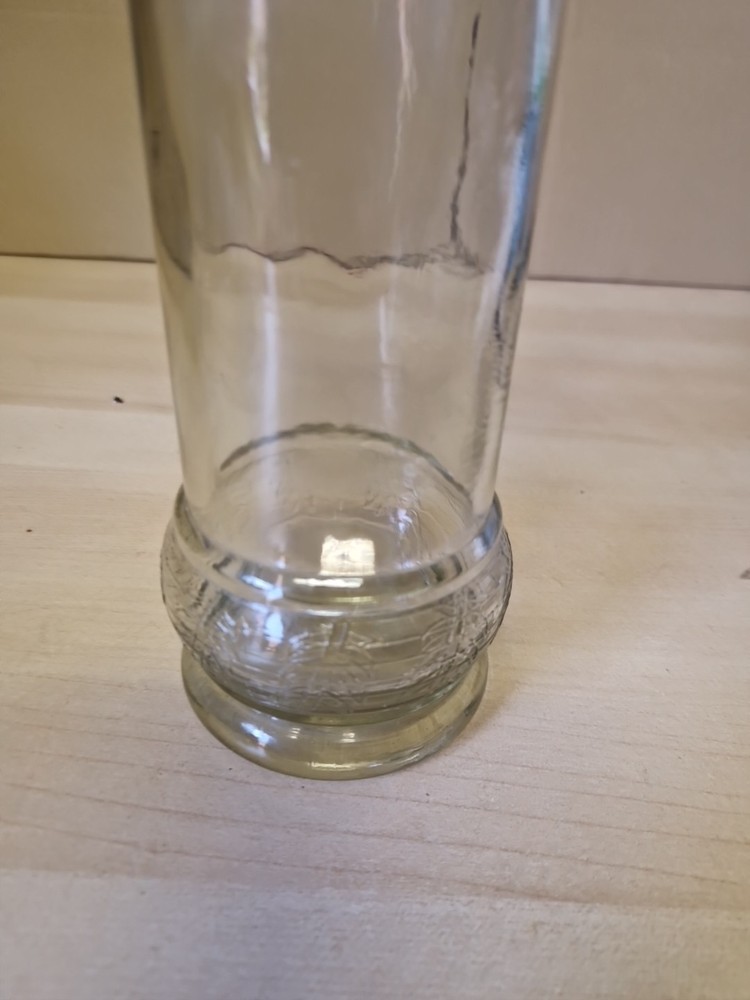 Vintage Clear Glass Bottle With Embossed Leaf Pattern 32.5cm Tall