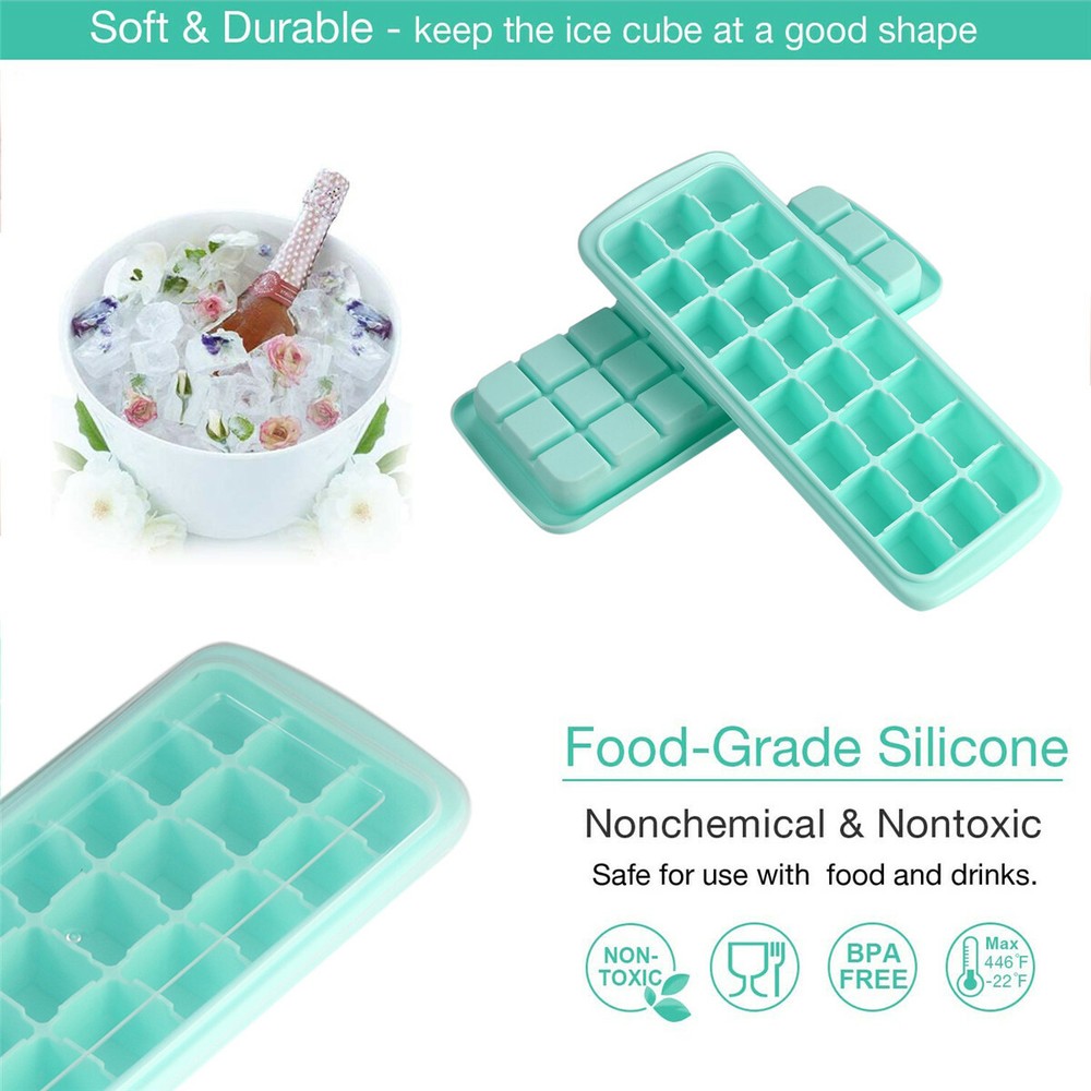 2 Pack Silicone Ice Cube Trays Flexible and Easy Release 24 Ice Cube Molds Safe