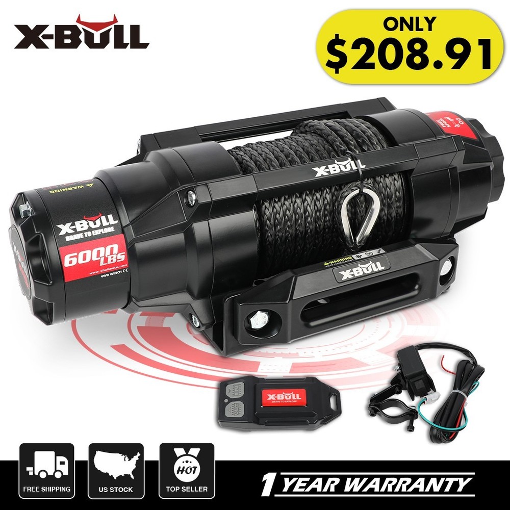 X-BULL Electric Winch 6000lbs Synthetic Rope Trailer Towing ATV UTV Winch 4WD