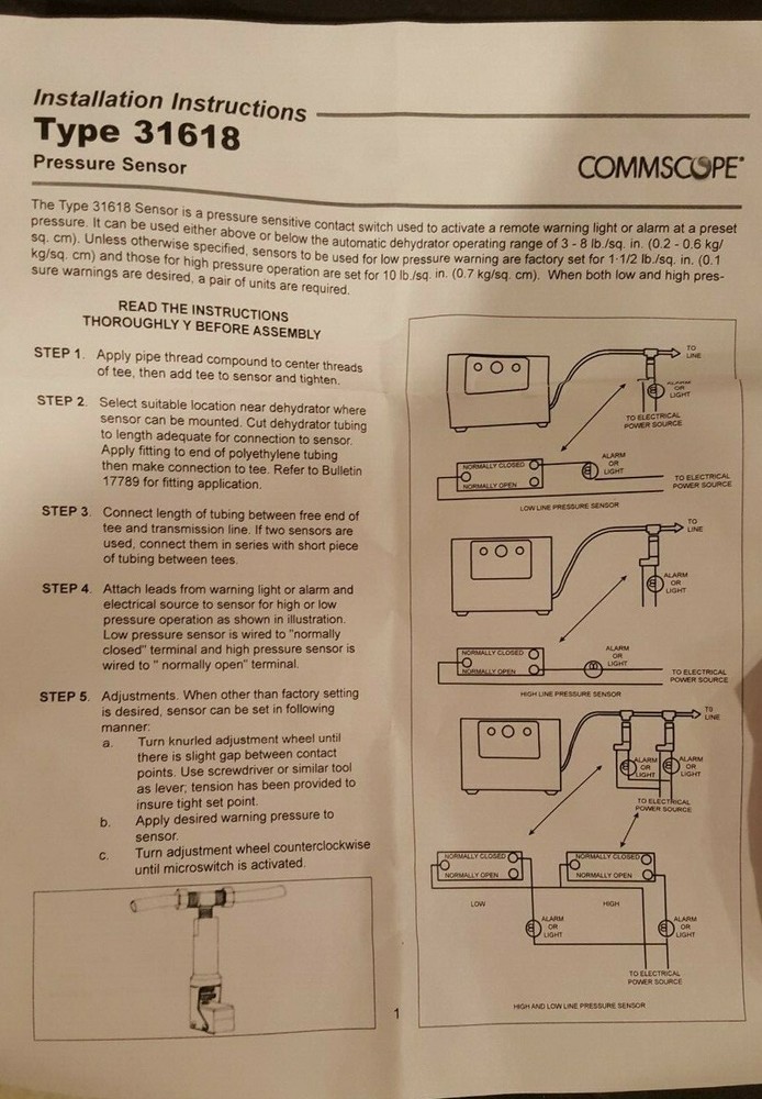 Andrew Solutions CommScope low pressure sensor Switch #31618-1 NEW
