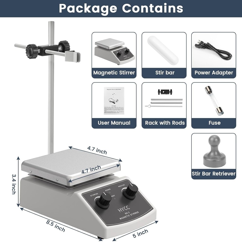 Compact Magnetic Stirrer Hot Plate with Adjustable Speed - 2000mL Capacity Ready