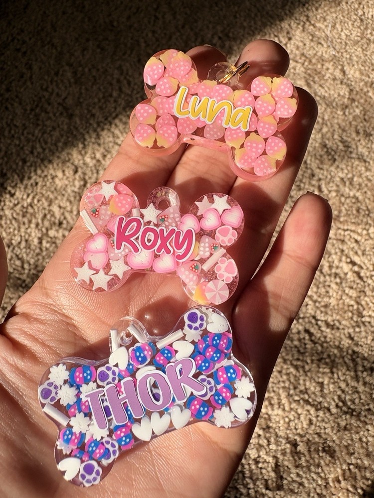 Resin Dog Tags, Custom Pet Tags, | Personalized Bone Shape | Handmade