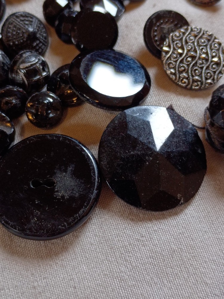 100 + Antique Black Glass Buttons As Is.