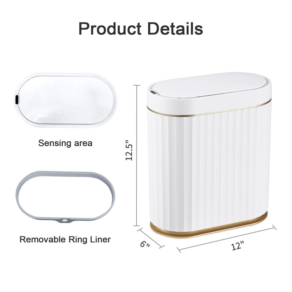 ELPHECO Automatic Motion Sensor Trash Can - 2 Gallon Slimline for Bathroom, B...