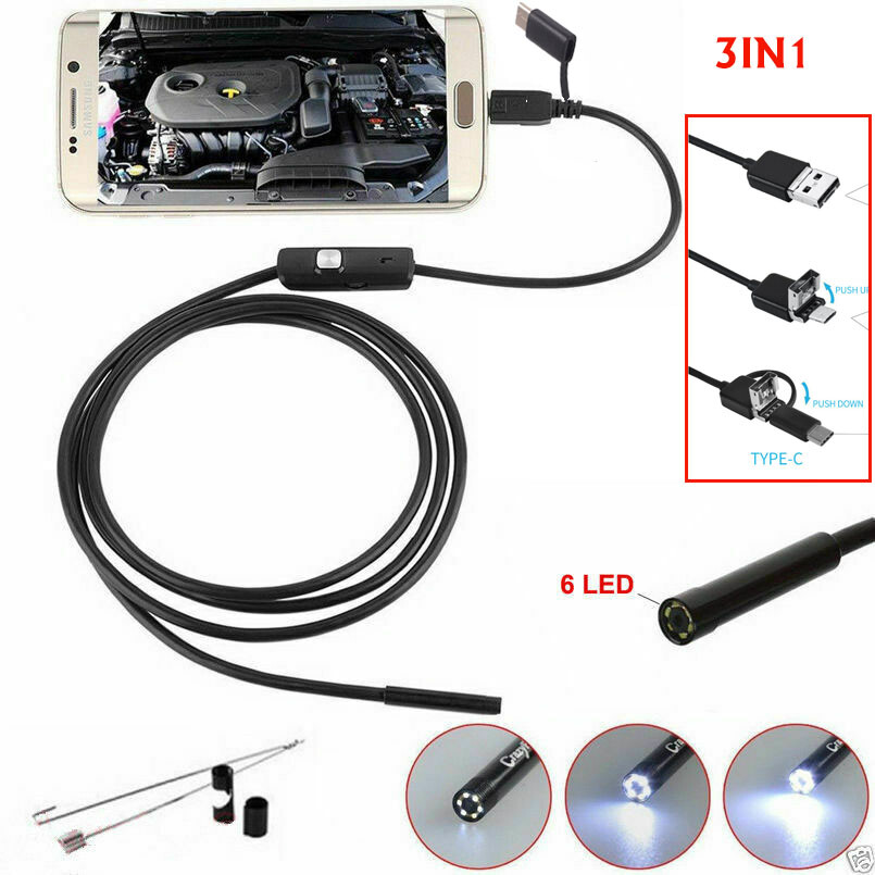 USB Endoscope Borescope 6 LED Waterproof Snake Camera For Mac OS Android Windows