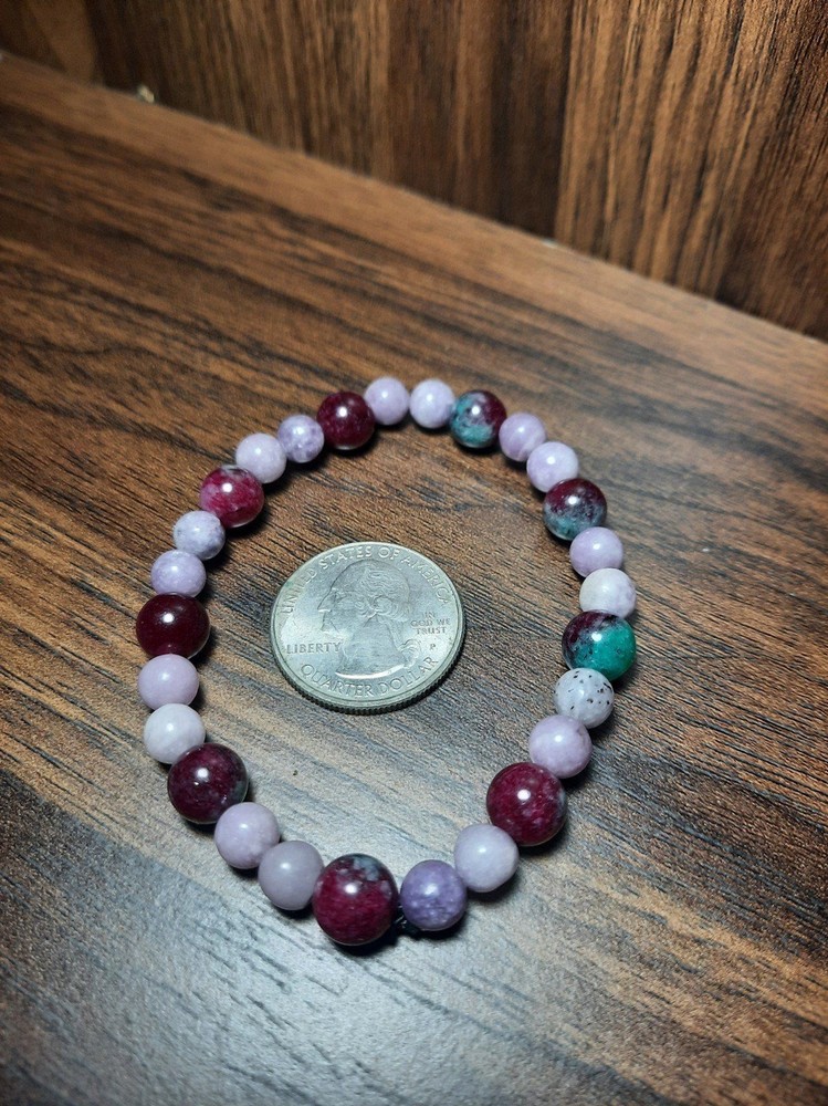 Handmade Lepidolite x ruby zoisite Crystal beaded bracelet
