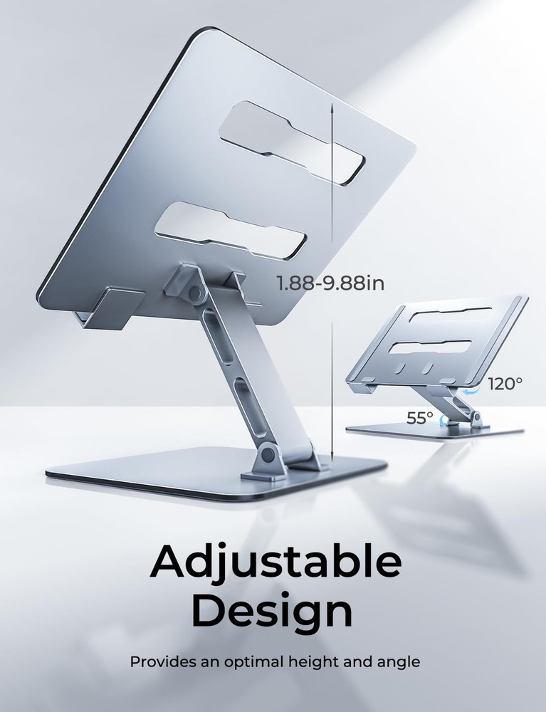 Niweya Adjustable Ergonomic Laptop Stand for Desk, Foldable Computer Silver
