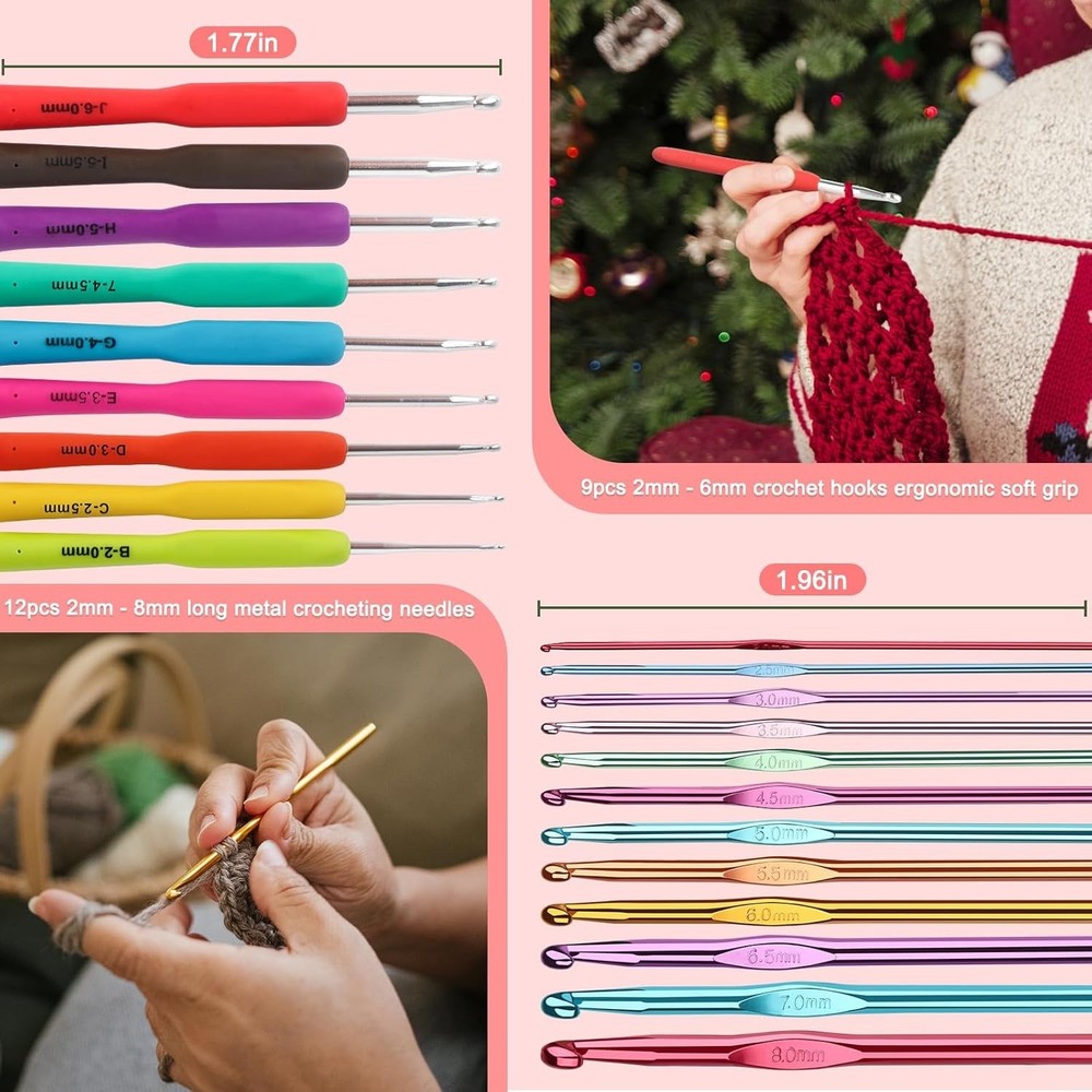 85-Piece Crochet Hooks Set with Case, Ergonomic Design