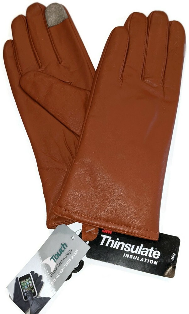 Womens Genuine Leather- Thinsulate Texting Gloves Large, Camel