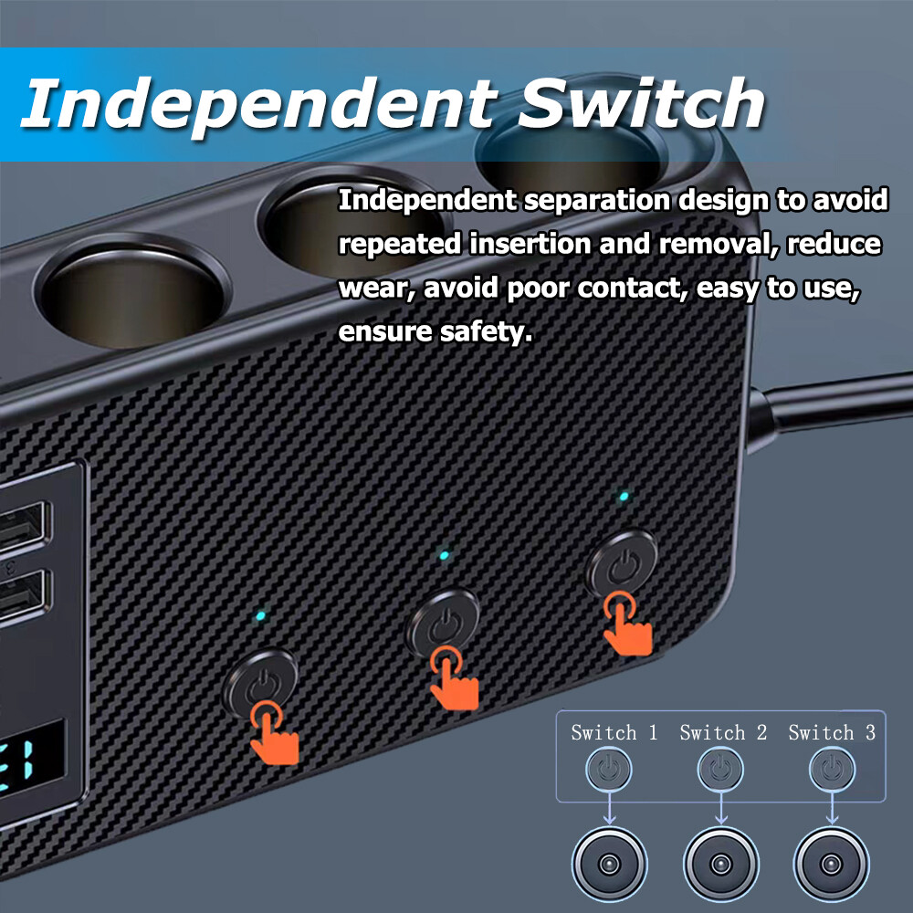 9in1 Car Cigarette Lighter Socket Splitter USB C Plug Fast Charging 3Way Adapter