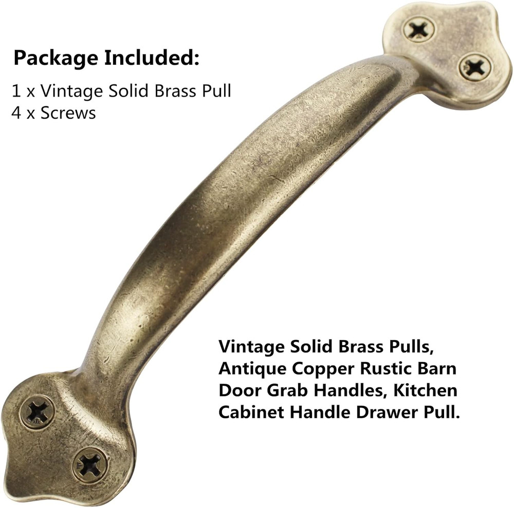 Vintage Solid Brass Pull Handle Antique Copper Barn Door Cabinet Drawer Pull
