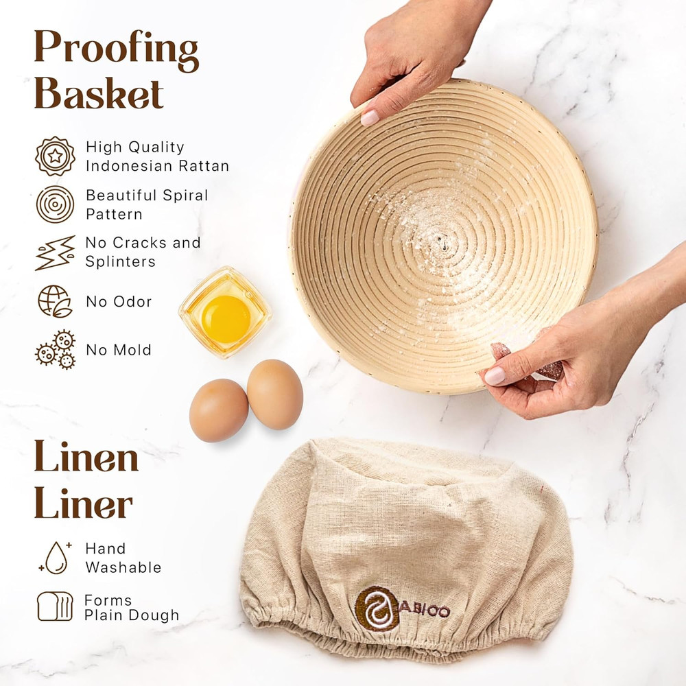 Bread Making Tools by - a Complete Bread Kit with 9" round Proofing Basket with