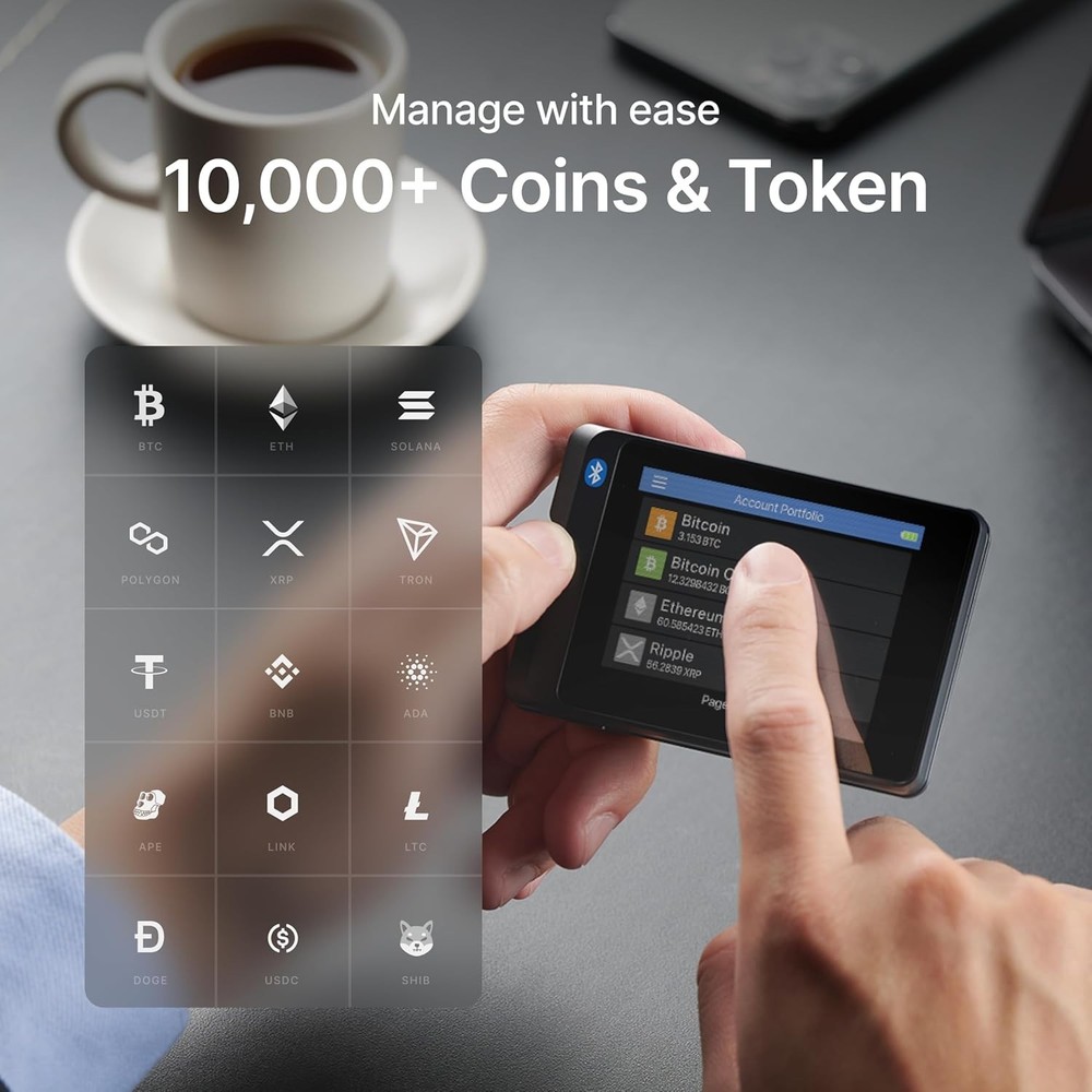 Crypto Wallet with Intuitive Touchscreen, Hardware Wallet with Bluetooth, Eas...