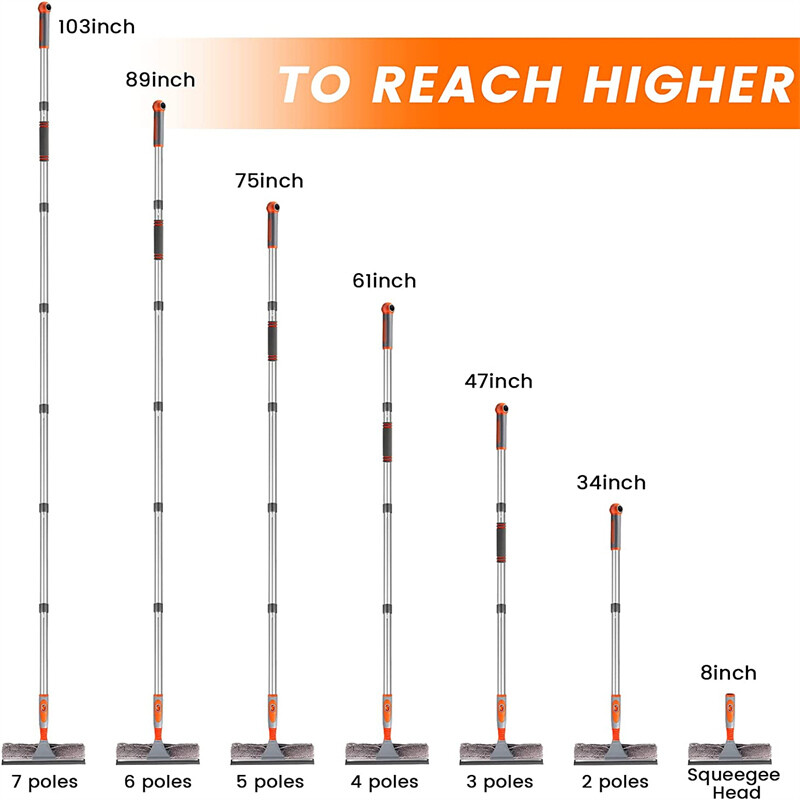 103'' Extendable Window Cleaner Telescopic Squeegee Long Handle Washer Scrubber