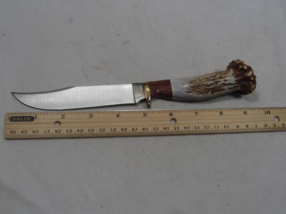 Custom Handmade Antler Handle Fixed Blade Knife w/ Sheath. #18